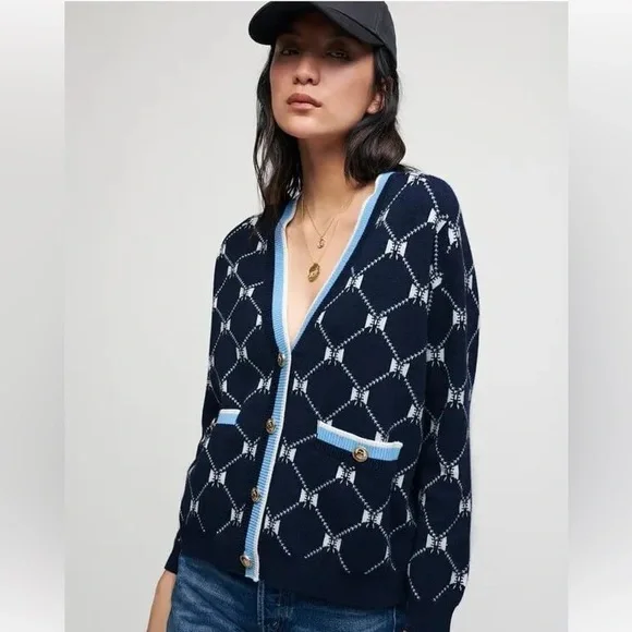 Maje Navy and Light Blue Cardigan - Picture 3 of 4